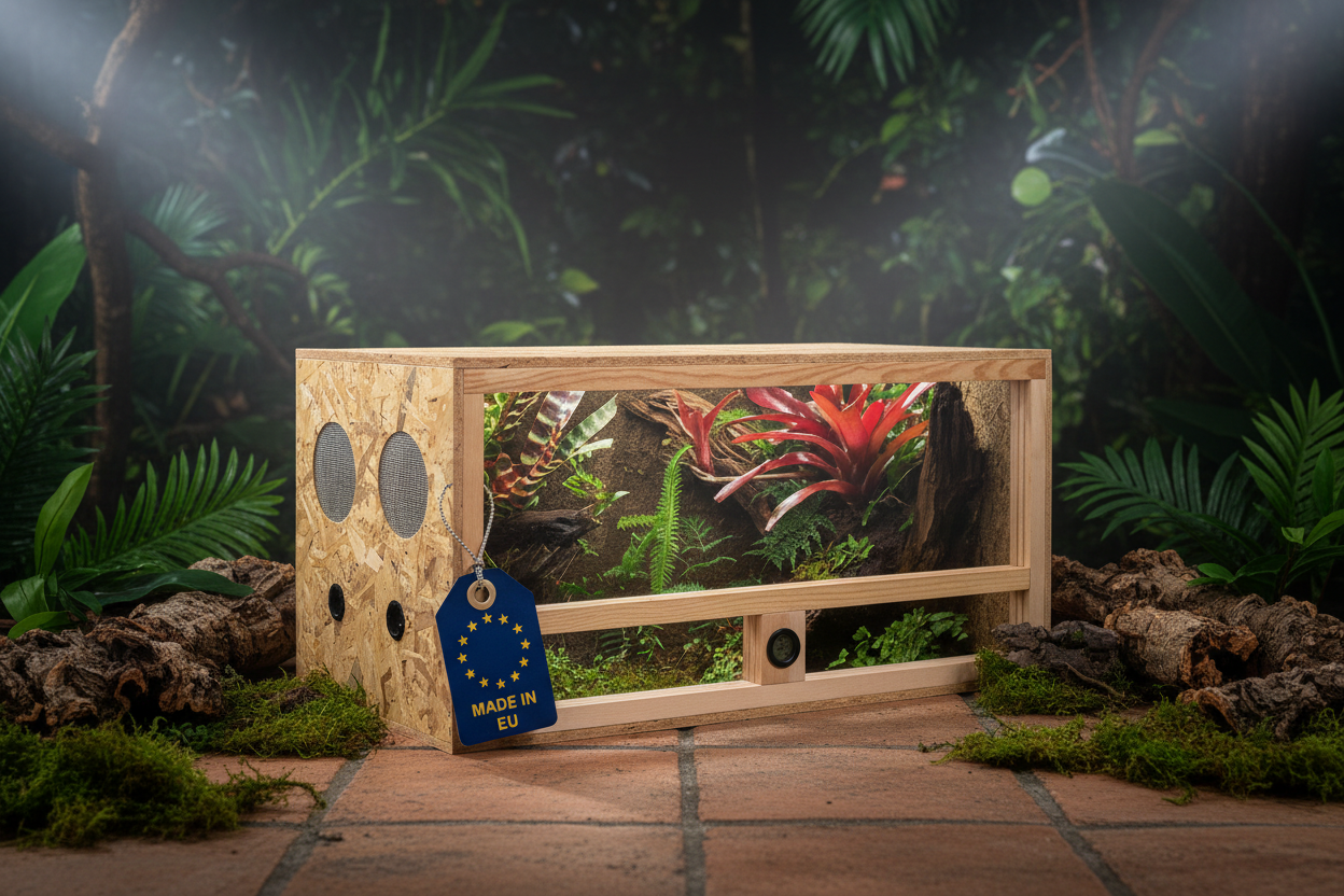 Terrario de Madera para Reptiles 80x40x40 cm — Ventilación Lateral e Higrómetro Integrado